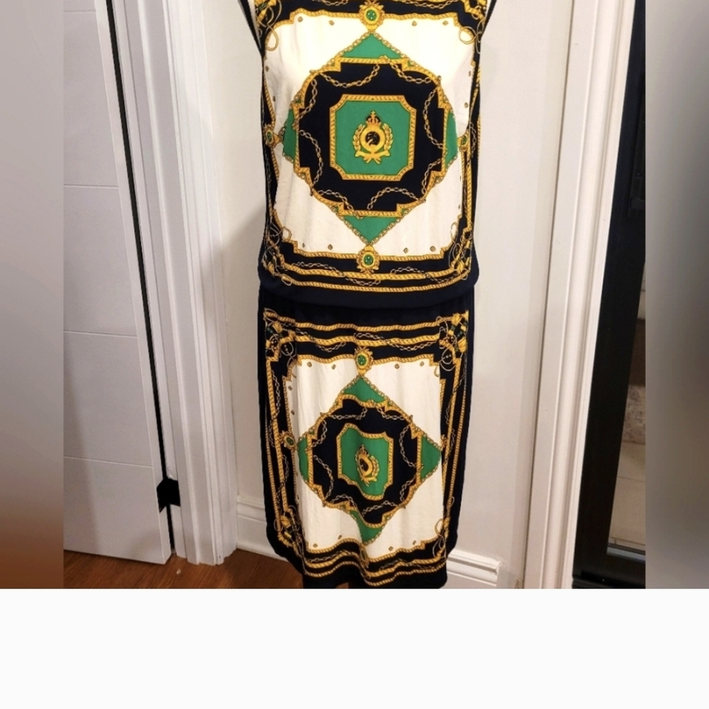 Ralph Lauren Elegant Black and Gold Patterned Dress - Size 10